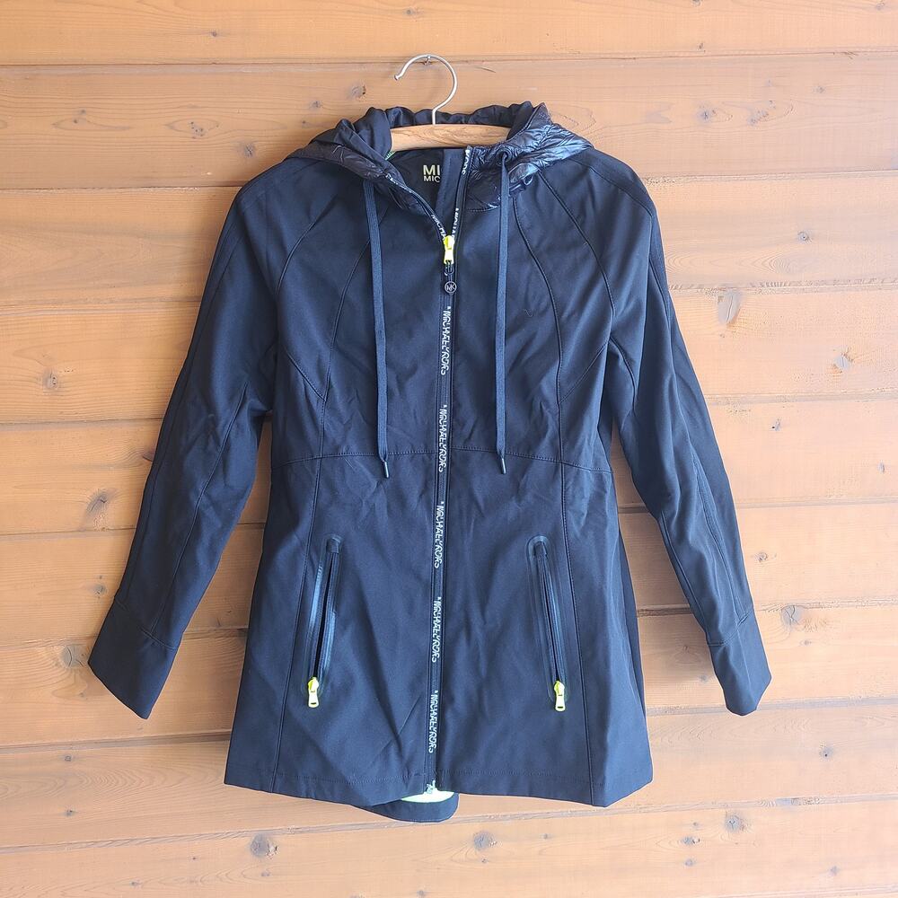 Michael Kors Coat Tech Jacket Windbreaker Hybrid Quilted Hood Zip Black Small - Picture 1 of 4